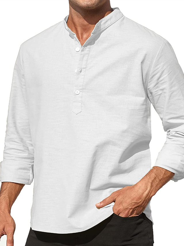  Men's Casual Shirt Henley Shirt Plain Black and White Collar Black White Wine Khaki Daily Holiday Long Sleeve Button-Down Clothing Apparel Cotton Fashion Streetwear Basic