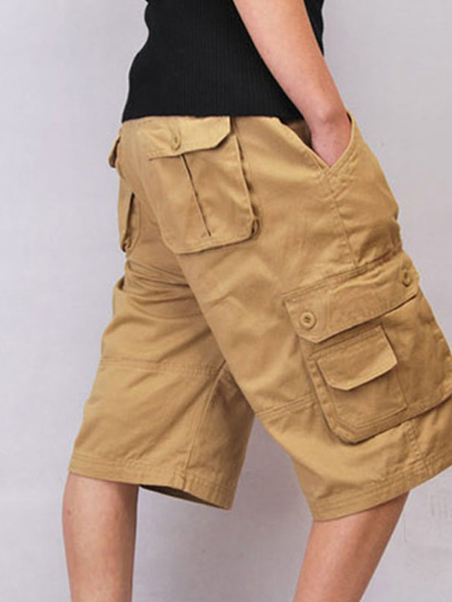  Herr Cargo-shorts Shorts Vandringsshorts Opressade byxor Flera fickor 8 ficka Slät Komfort Knelängd Utomhus Ledigt Dagligen Streetwear Elegant och modernt Svart Armégrön