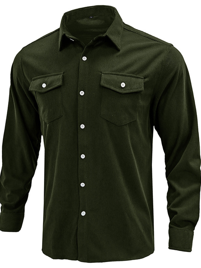  Męskie Koszula sztruksowa Koszula kurtka Solidne kolory Wieczorne Czarny Zieleń wojskowa Khaki Brązowy Beżowy Na zewnątrz Praca Długi rękaw Przycisk w dół Odzież Moda Codzienny Oddychający Wygodny