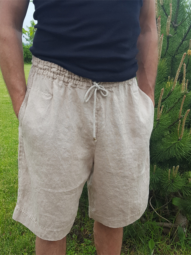  Hombre Pantalones cortos de lino Pantalones cortos de verano Pantalones cortos de playa Correa Cintura elástica Plano Comodidad Corto Exterior Casual Diario Mezcla Lino / Algodón Básico Ropa de calle