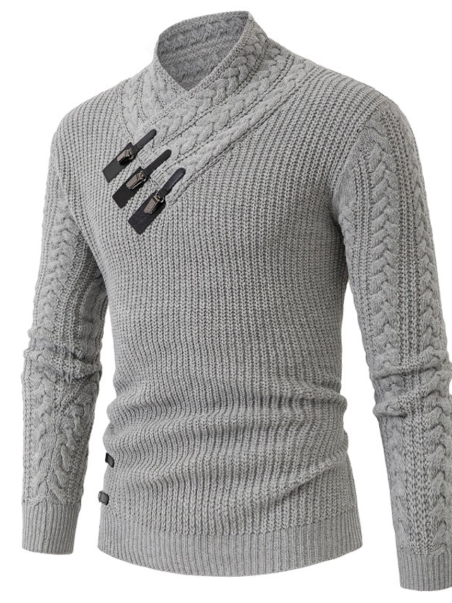  Men's Pullover Sweater Jumper Cable Knit Knitted Plain Standing Collar Stylish Keep Warm Vacation Going out Clothing Apparel Winter Fall Black White S M L