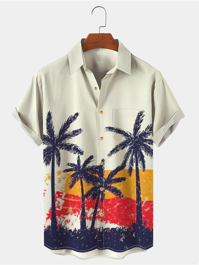  Муж. Рубашка Гавайская рубашка Кокосовая пальма Графические принты Отложной Белый Желтый Светло-зеленый Красный Синий + зеленый 3D печать на открытом воздухе Для улицы Короткие рукава