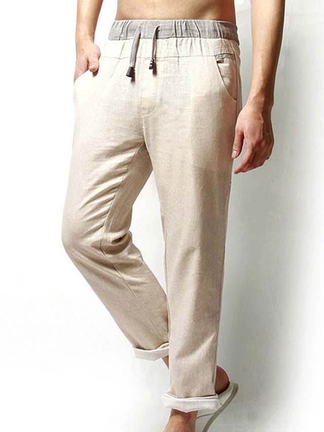  Homme Pantalon en lin Pantalon Poche Cordon Taille elastique Plein Extérieur du quotidien Sortie Mélange de Coton basique Mode Vert Bleu Micro-élastique
