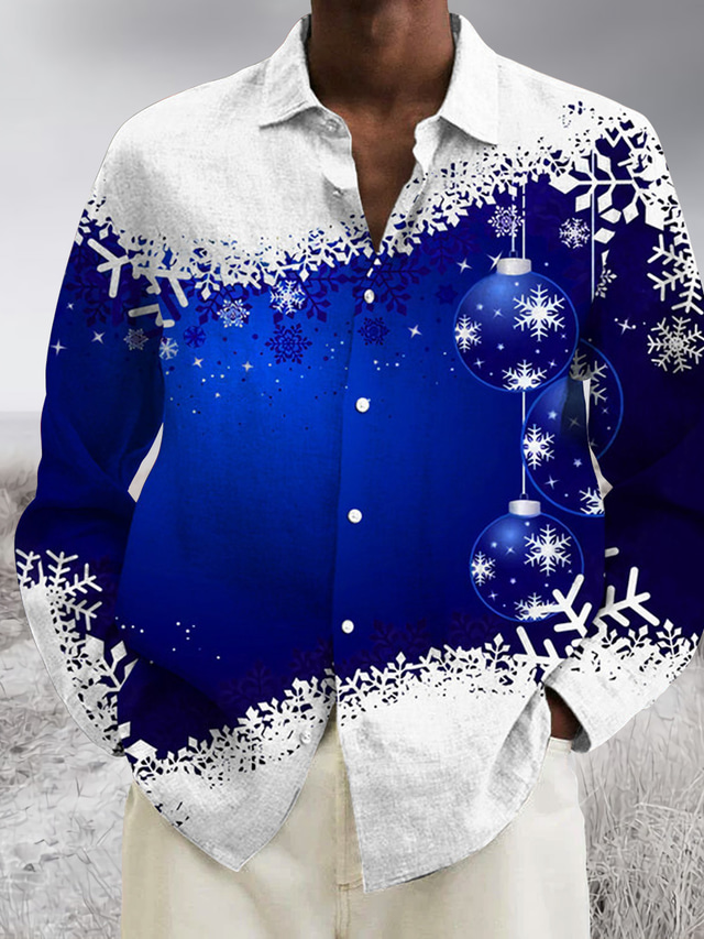  Christmas Men's Christmas Scene Printed Shirts Shirts Graphic Prints Snowflake Turndown Wine Blue Green 3D Print Street Casual Long Sleeve Button-Down Print Clothing Apparel Fashion Designer Casual