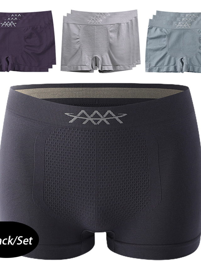  Men's 3 Pack Boxer Briefs Seamless Panty Boxers Underwear Multipack Underwear Solid Color medium grey 3 Pack-Multi Color
