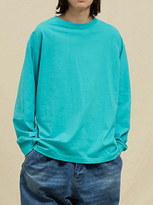  Hombre Camiseta Tee Camisa de gran tamaño Plano Color sólido Cuello Barco Calle Deportes Manga Larga Ropa Algodón Moda Casual De Gran Tamaño Cómodo