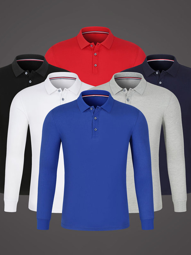  Voor heren POLO Shirt Golfshirt Effen Strijkijzer Zwart blauw Rood Marineblauw Grijs Buiten Straat Lange mouw Button-omlaag Kleding Katoen Casual Comfortabel