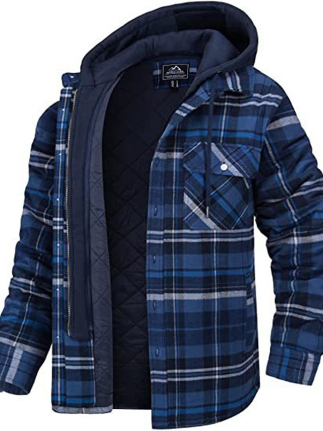  Homme Veste d'Hiver Manteau d'hiver Extérieur Décontracté / Quotidien Usage quotidien Sortie Bureau et carrière Boutonnage Simple Capuche Guêtres Confort Veste Vêtements d'extérieur Plaid Poche Rouge
