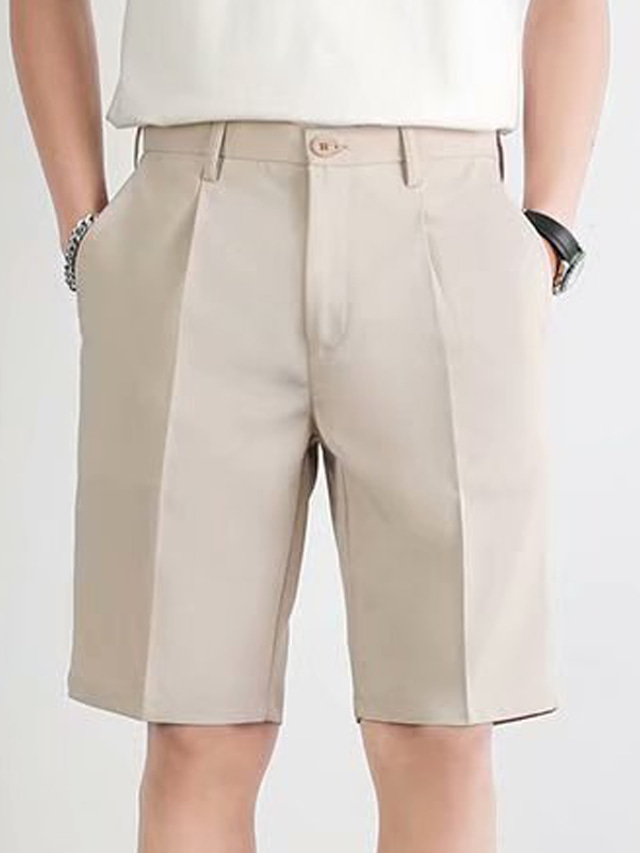  Men's Dress Shorts Bermuda shorts Work Shorts Pleated Pants Pocket Plain Knee Length Outdoor Daily Going out Basic Fashion Black White Micro-elastic