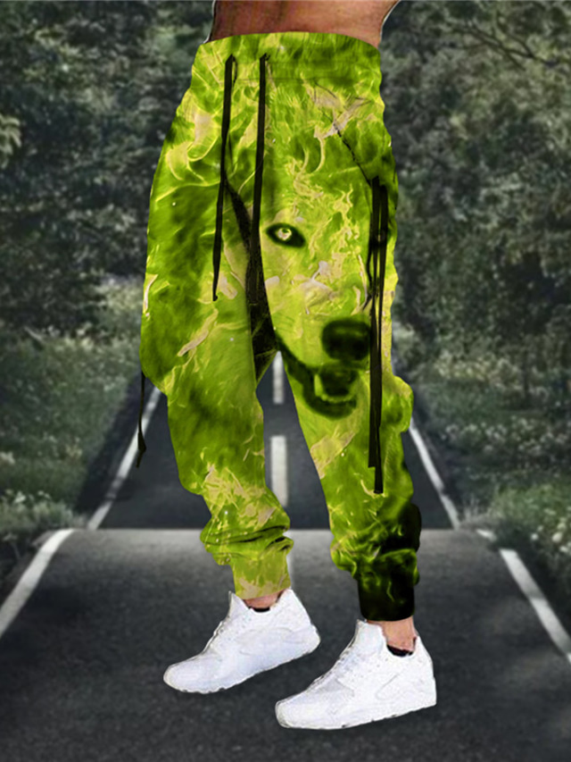  Men's Sweatpants Joggers Trousers Drawstring Elastic Waist 3D Print Animal Wolf Graphic Prints Comfort Sports Outdoor Casual Daily Cotton Blend Terry Streetwear Designer Grass Green Blue Micro-elastic