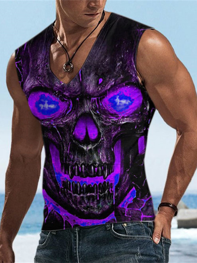  Men's Vest Top Graphic Skull V Neck Clothing Apparel 3D Print Daily Vacation Sleeveless 3D Print Designer Casual Comfortable