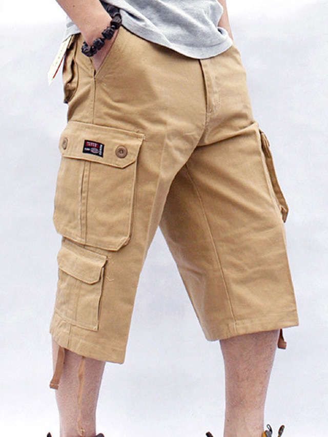  Herre Shorts med lommer Shorts capri shorts Capri bukser Poset Benetræk Multi lomme Vanlig Calf-længde Afslappet Daglig Streetwear 100 % bomuld Stilfuld Klassisk Stil Sort militærgrøn