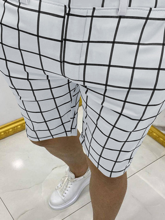  Men's Chino Shorts Bermuda shorts Work Shorts Pocket Lattice Comfort Outdoor Daily Going out Fashion Streetwear Black White