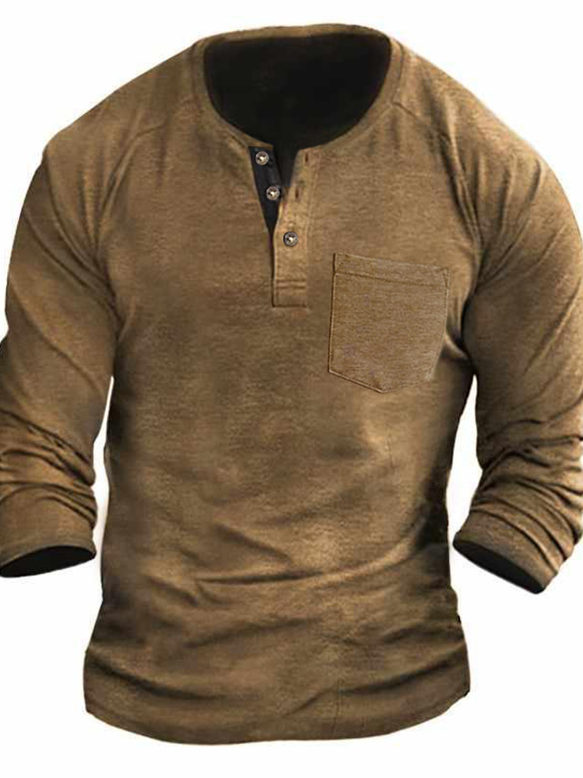  Herre Henley-skjorte Lang ærmet skjorte Vanlig Henley Gade Ferierejse Langærmet Tøj Basale Designer Moderne Moderne
