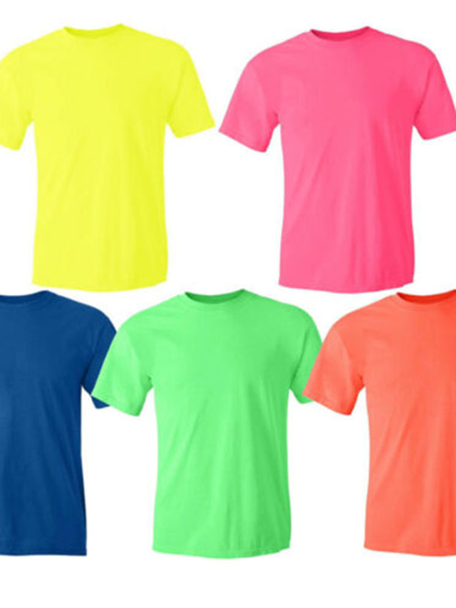  Homens Camisas antiumidade camisa neon Tecido Crewneck Ao ar livre Esporte Manga Curta Roupa Moda Roupa de rua Casual Diário