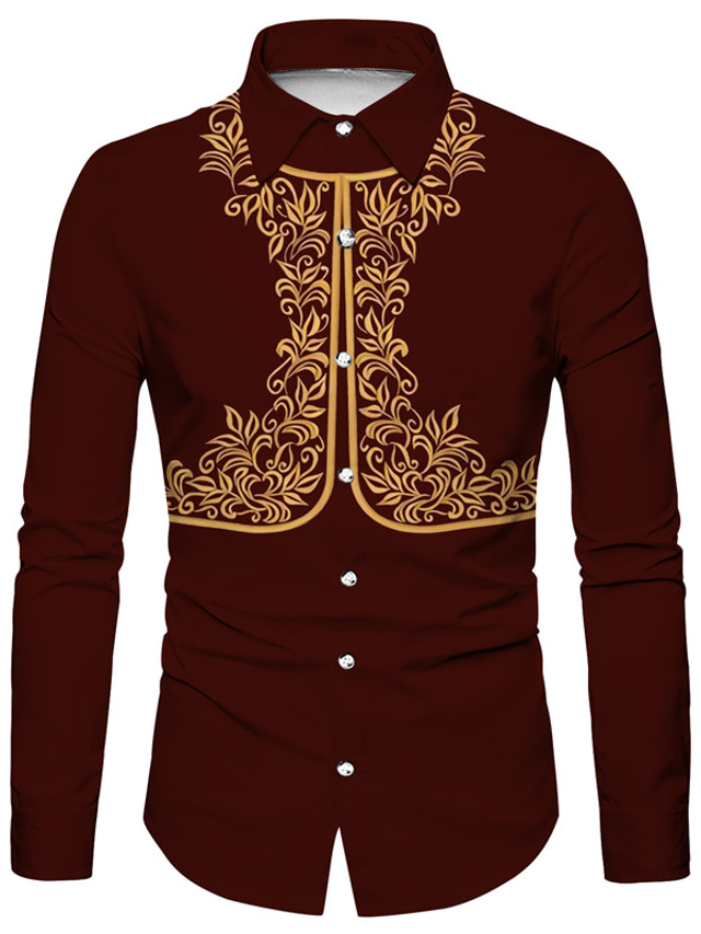  Ανδρικά Πουκάμισο Δυτικό πουκάμισο Φλοράλ Γραφικά Σχέδια Απορρίπτω Μαύρο Κρασί 3D εκτύπωση ΕΞΩΤΕΡΙΚΟΥ ΧΩΡΟΥ Δρόμος Μακρυμάνικο Κουμπί-Κάτω Στάμπα Ρούχα Μοντέρνα Υψηλής Ποιότητας Καθημερινό Μαλακή
