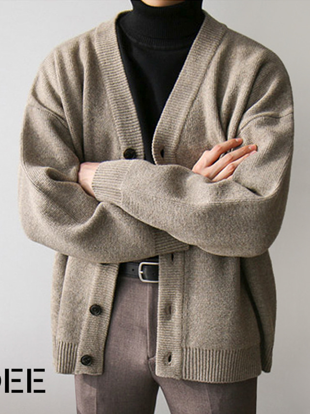  Bărbați Pulover Pulover Cardigan Jachetă de pulover Striat Tricotat Decupată Buton Tricotat Simplu În V Modă Șic Stradă În aer liber Ieșire Îmbrăcăminte Toamna iarna Kaki Gri M L XL