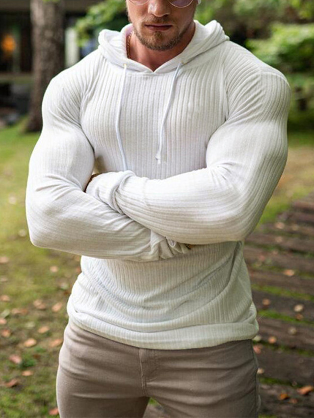  Homme T shirt Tee Chemise musclée Chemise à manches longues Plein Capuche Extérieur du quotidien manche longue Vêtement Tenue Mode Vêtement de rue Frais