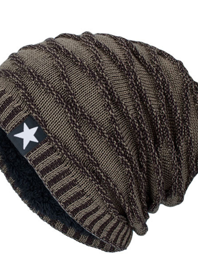  Men's Hat Beanie / Slouchy Beanie Hat Winter Hats Cap Knit Cuffed Outdoor clothing Casual Daily Knitted Fleece Plain Warm Black