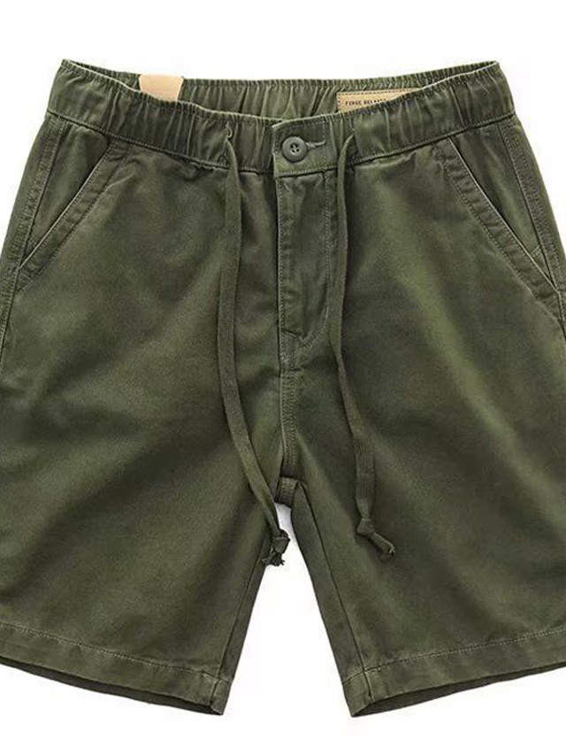  Men's Chino Shorts Work Shorts Drawstring Elastic Waist Plain Outdoor Going out Cotton Blend Fashion Streetwear Black Army Green Micro-elastic