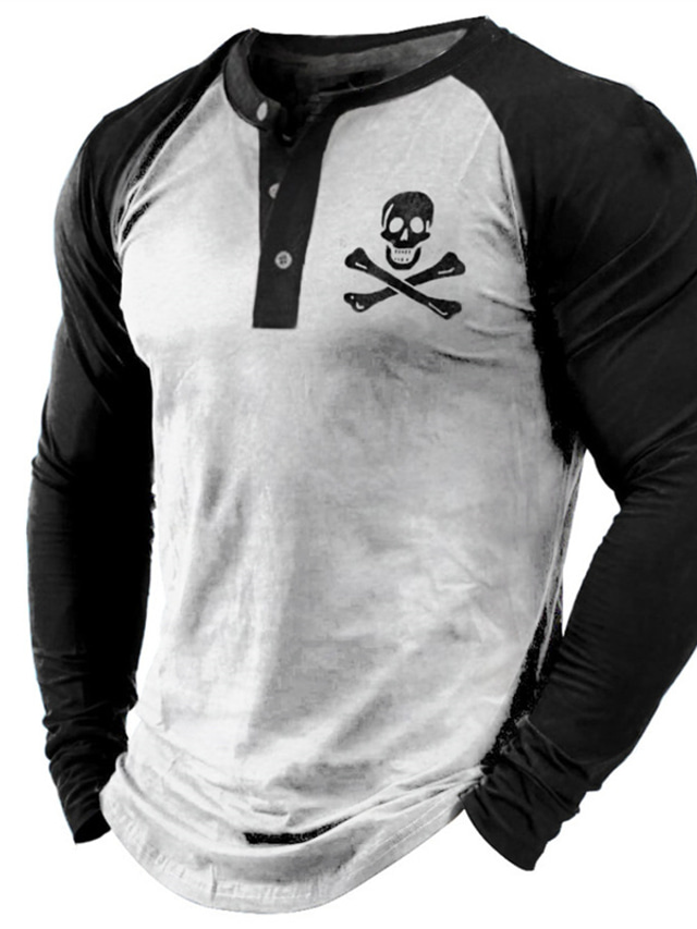  Hombre Henley Shirt camisa fresca Camisa de manga larga Cráneos Estampados Henley Estampado en caliente Calle Vacaciones Manga Larga Abotonar Estampado Ropa Design Básico Contemporáneo moderno