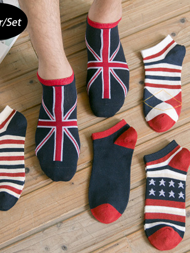  Men's 5 Pairs Ankle Socks Low Cut Socks Red Color Flag Daily Wear Vacation Weekend Medium Summer Spring &  Fall Warm Ups