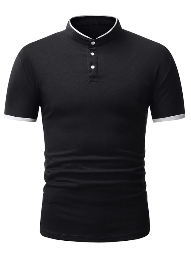  男性用 ポロシャツ ゴルフシャツ スタンドカラー 春 夏 半袖 ブラック ホワイト ルビーレッド 平織り アウトドア カジュアル 衣類