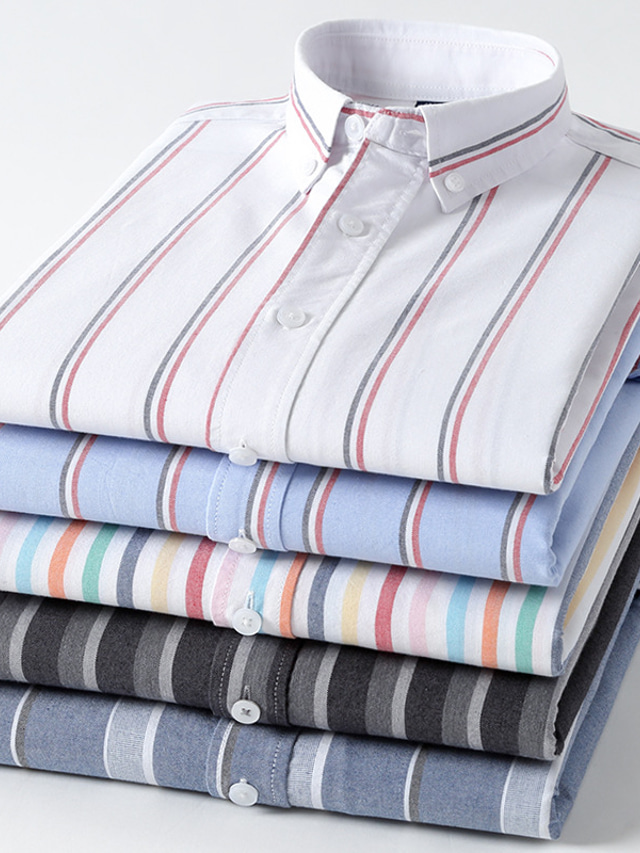  Men's Dress Shirt Button Down Shirt Collared Shirt Oxford Shirt Striped Square Neck White & Blue Yellow Navy Blue Green Rainbow Outdoor Work Long Sleeve Button-Down Clothing Apparel Fashion Casual