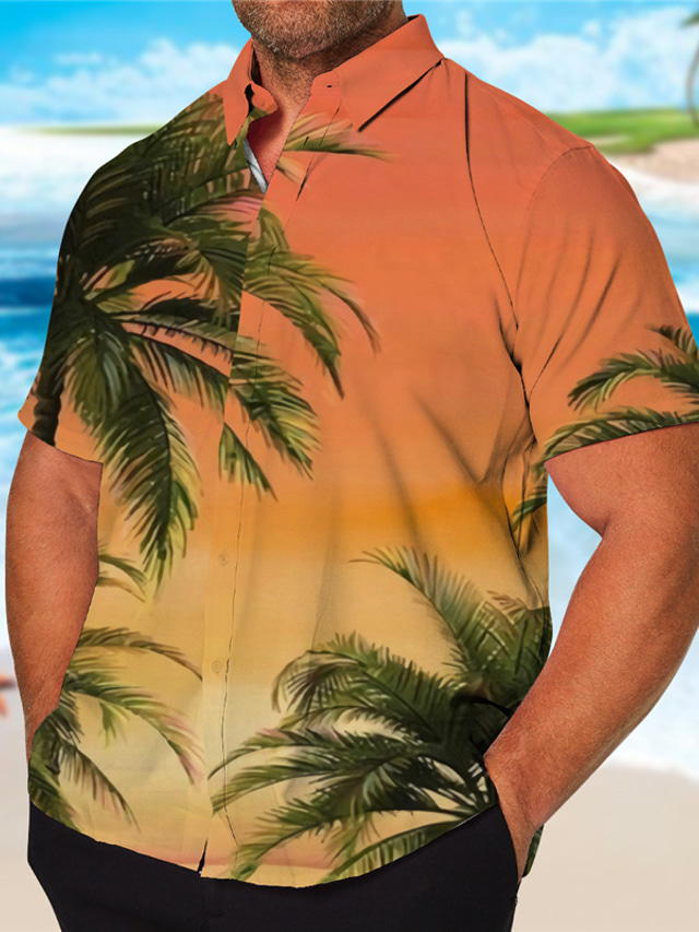 Homme Chemise Chemise hawaïenne Cocotier Imprimés Photos Col rabattu Jaune Bleu Casual Vacances