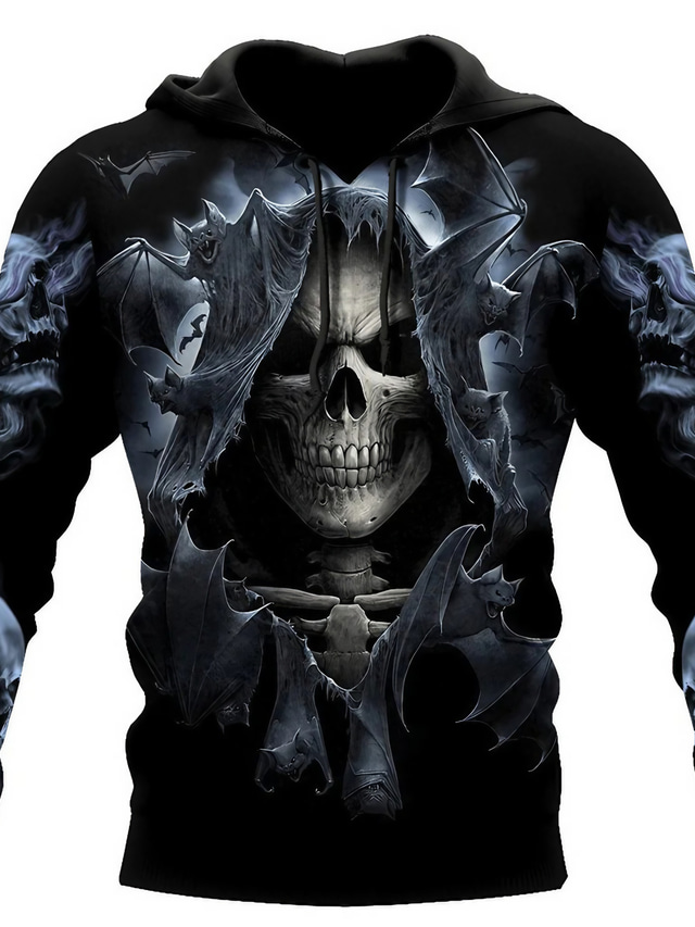  Men's Pullover Hoodie Sweatshirt Black Hooded Skull Graphic Prints Print Daily Sports 3D Print Streetwear Designer Basic Spring &  Fall Clothing Apparel Hoodies Sweatshirts  Long Sleeve