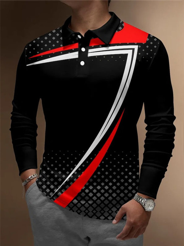 Men's Polo Shirt Golf Shirt Graphic Prints Geometry Turndown Black ...