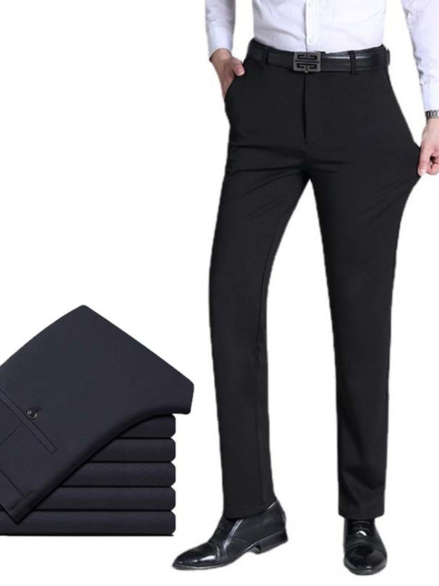  男性用 スーツ ズボン ポケット まっすぐな足 平織り オフィス ワーク ビジネス シック・モダン フォーマル ブラック ネイビーブルー ハイウエスト マイクロエラスティック