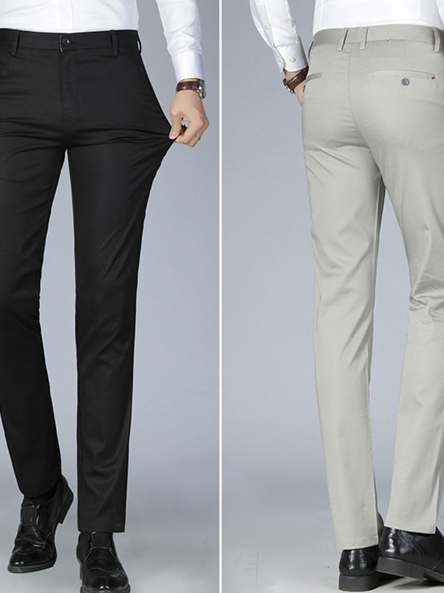  Homme pantalon de costume Pantalon Poche Jambe droite Plein Bureau Travail Entreprise Mélange de Coton Chic et moderne Grande occasion Noir bleu marine Micro-élastique
