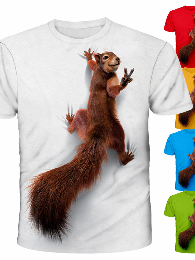  Men's Tee T shirt Tee Designer Summer 3D Print Graphic Squirrel Animal Short Sleeve Round Neck Daily Holiday Print Clothing Clothes Basic Designer Streetwear Green White Blue