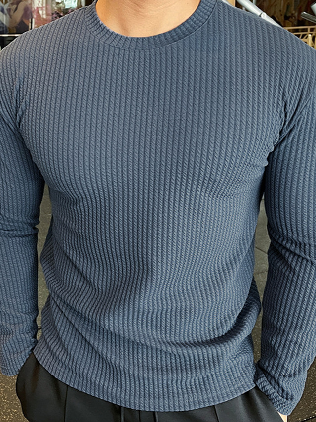  Bărbați Tricou Tricouri Simplu Crewneck În aer liber Purtare Zilnică Manșon Lung Tricotat Îmbrăcăminte Casual Confortabili