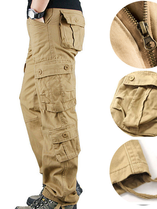  Men's Cargo Pants Trousers 8 Pocket Plain Comfort Outdoor Daily Going out Cotton Blend Fashion Streetwear Black Yellow