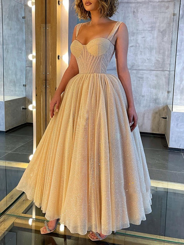  Robe de bal robes de bal corsets invité de mariage fête de mariage longueur cheville sans manches bretelles spaghetti tulle avec paillettes sequins 2025