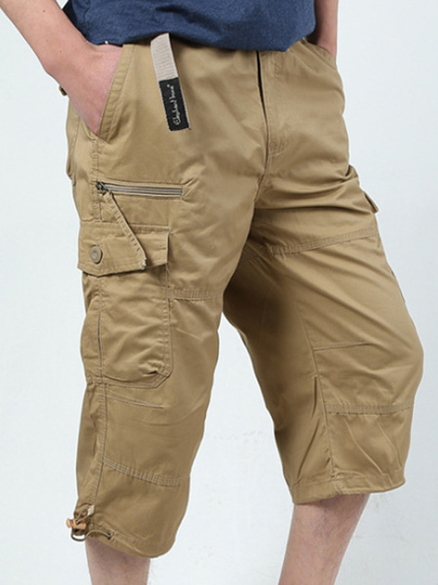  Men's Cargo Shorts Shorts Hiking Shorts Zipper Pocket Leg Drawstring Multi Pocket Plain Camouflage Comfort Outdoor Daily Going out Cotton Blend Fashion Streetwear Black Yellow