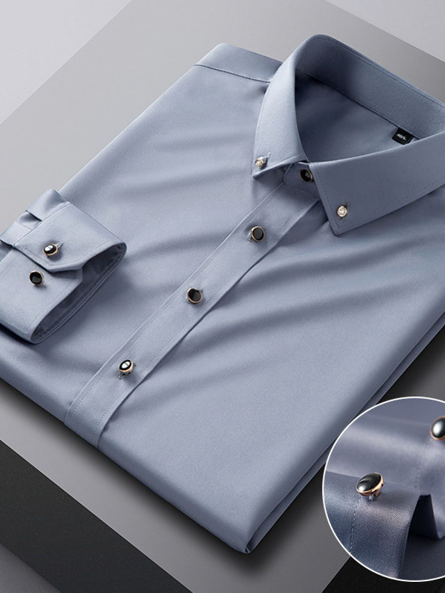  Homme Chemise Chemise Satiné Plein Col rabattu Azur Bleu Clair Vin Noir Blanche Mariage Extérieur manche longue Bouton bas Vêtement Tenue Coton Mode Casual Respirable Confortable