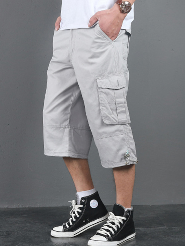  Men's Cargo Shorts Capri shorts Capri Pants Hiking Shorts Elastic Waist Leg Drawstring Multi Pocket Plain Comfort Wearable Calf-Length Daily Going out Streetwear 100% Cotton Classic Style Yellow