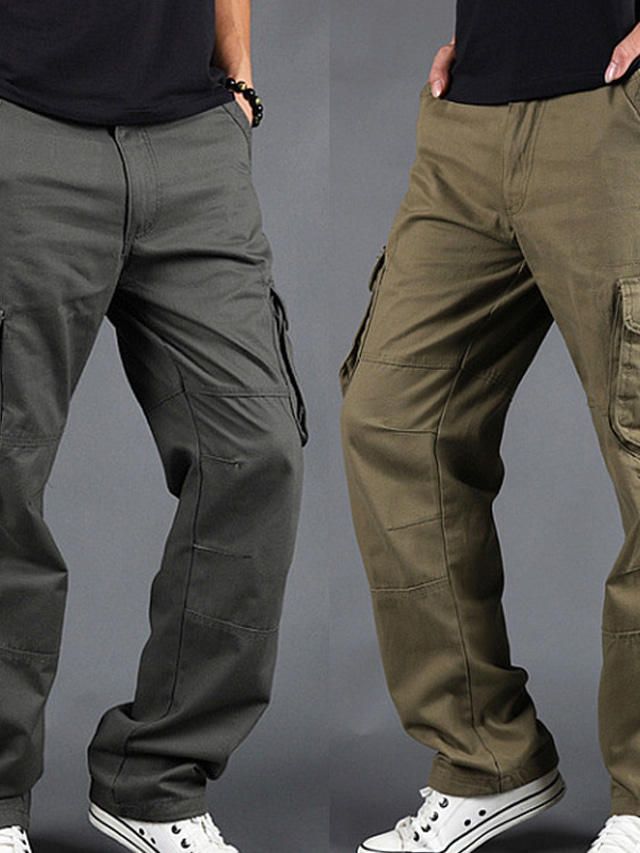  Męskie Spodnie cargo Spodnie Sznurek do ściągania nóg 6 kieszeni Równina Komfort Na zewnątrz Codzienny Wyjściowe 100% bawełna Moda Moda miejska Zielony trawiasty Czarny