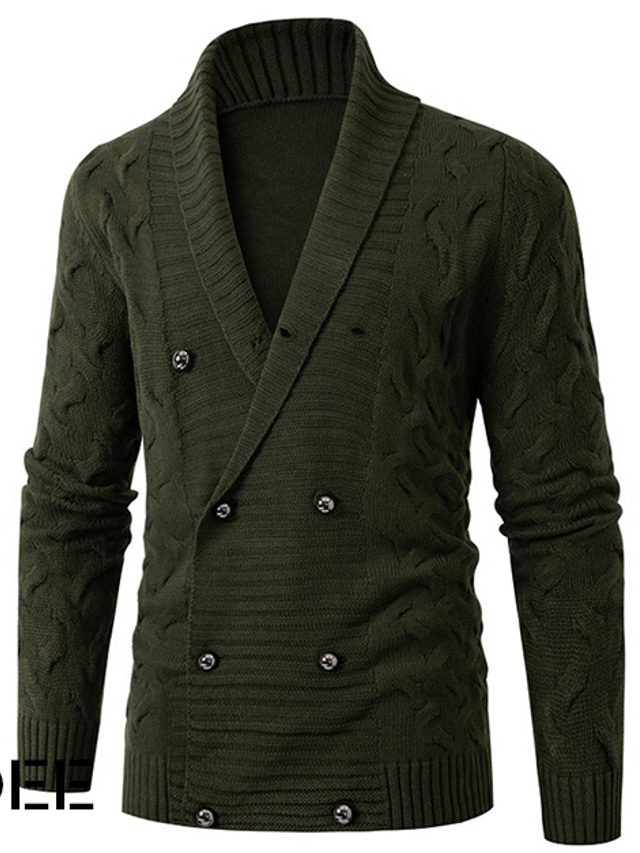  Men's Sweater Cardigan Sweater Sweater Jacket Ribbed Knit Button Knitted Plain V Neck Fashion Streetwear Outdoor Daily Wear Clothing Apparel Fall & Winter Black Green M L XL