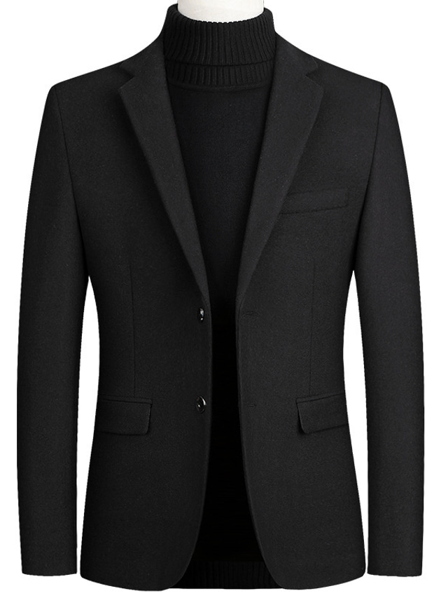  Men's Sport Jacket Blazer Sport Coat Work Business Thermal Warm Breathable Pocket Fall Winter Solid Color Business Elegant Peaked Lapel Regular Woolen Regular Fit Black Gray Jacket