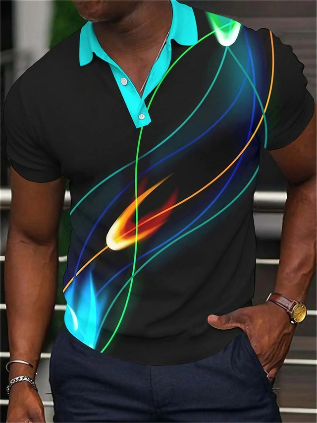  Hombre POLO Camiseta de golf Estampados Lineal Cuello Vuelto Plata Azul Piscina Dorado Exterior Calle Mangas cortas Abotonar Estampado Ropa Moda Design Casual Suave