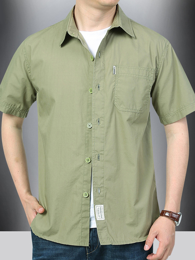  Men's Work Shirt Button Up Shirt Summer Shirt Cargo Shirt Casual Shirt White Light Green Green khaki Dark Blue Short Sleeve Plain Lapel Outdoor Work Pocket Clothing Apparel Stylish Business Comfort