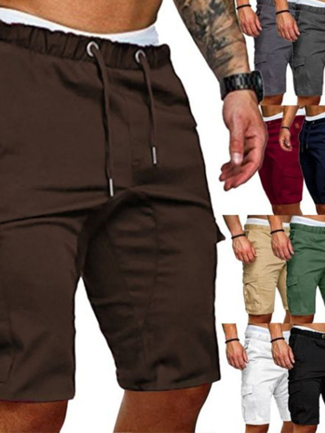  Hombre Pantalón Corto Cargo Pantalones cortos de entrenamiento Pantalones cortos casuales Correa Multi bolsillo Color sólido Comodidad Listo para vestir Exterior Diario Ropa de calle Casual Ejercito