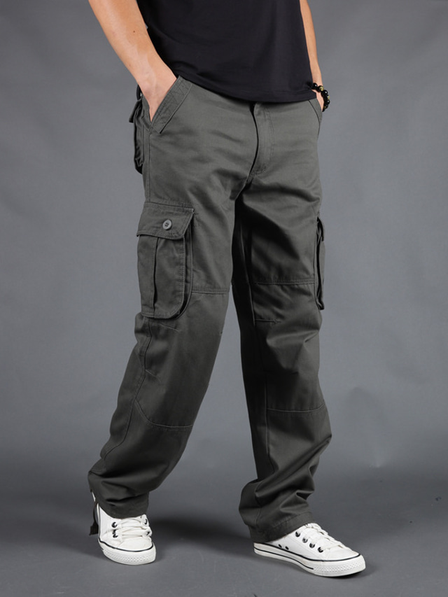  Men's Cargo Pants Trousers Multi Pocket Straight Leg Plain Comfort Wearable Casual Daily Going out 100% Cotton Sports Stylish Gray Green Grass Green