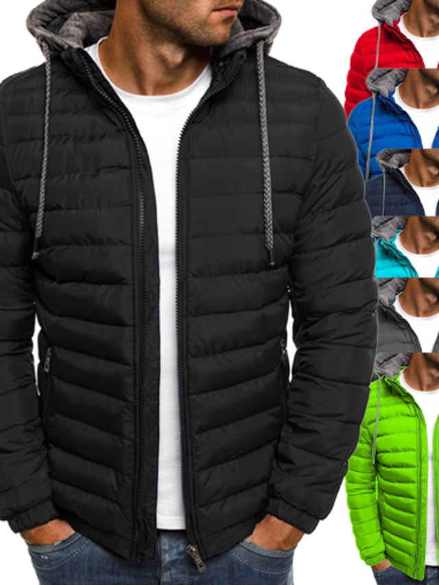  Men's Winter Jacket Puffer Jacket Winter Coat Down Warm Outdoor Daily Color Block Outerwear Clothing Apparel Casual Lake blue Green Royal Blue / Quilted / Long Sleeve