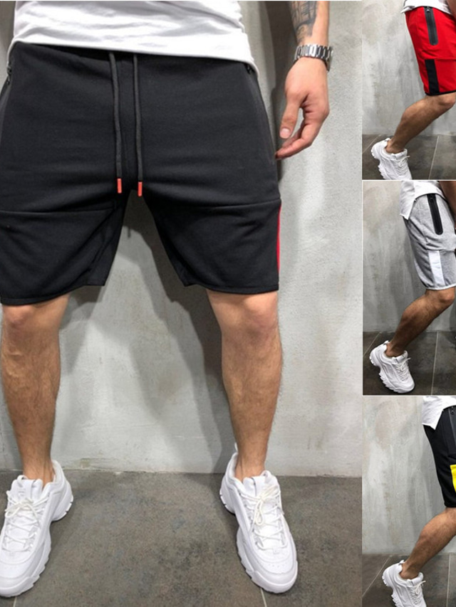  Men's Athletic Shorts Active Shorts Sweat Shorts Pocket Drawstring Solid Colored Comfort Wearable Knee Length Outdoor Daily Streetwear Casual Black Red Micro-elastic