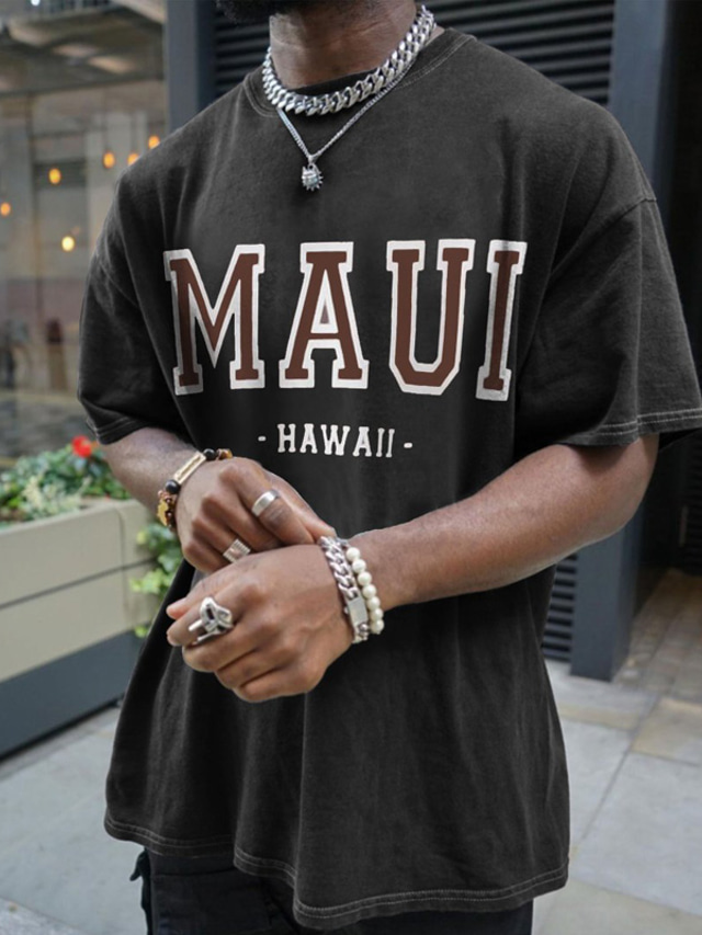  Men's T Shirt Oversized Shirt Short Sleeves Crewneck Summer Letter Fashion Streetwear Casual Daily Print Outdoor Sport Going out Brown Dark Gray Top Tee for Men